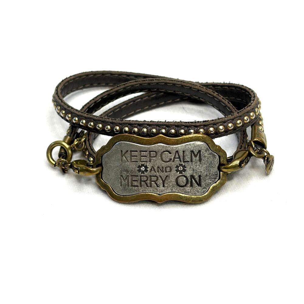 Lenny and Eva Lather Wrap Bracelet "Keep Calm and Merry On" Mixed Media Cuff